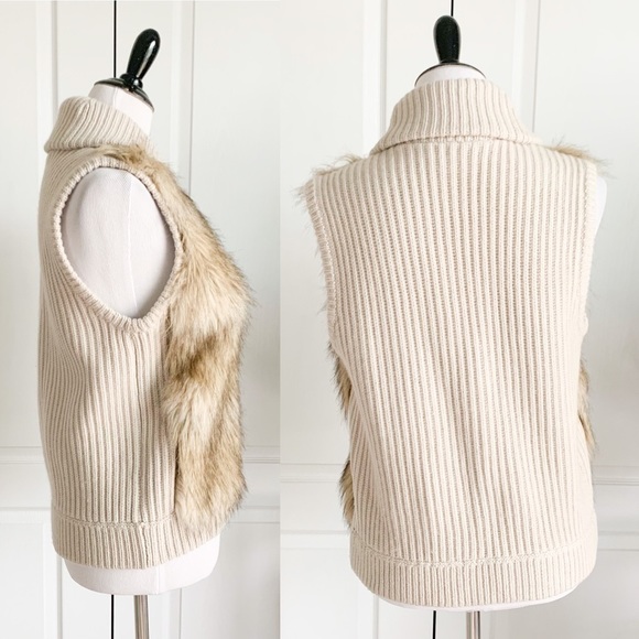 Wool Blend Ann Taylor Faux Fur Chunky Knit Button Vest - Picture 8 of 11